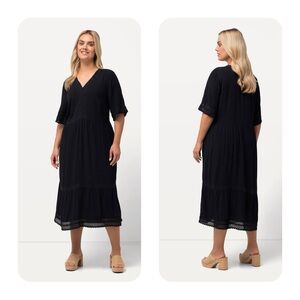 Sheer Navy Lace Trimmed Airy Flowing Dress Ulla Popken Plus 32/34